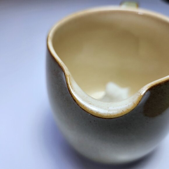 Denby Jug Creamer Pitcher Green Stoneware Pottery 12oz Tan Interior Brown Edges - Picture 3 of 9